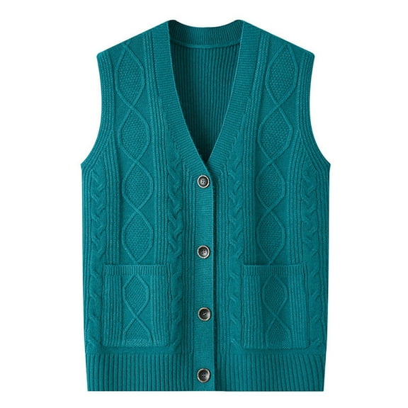 ZHENHONG Vest Sweater Women, Womens Knit Sweater Vest Solid V Neck Button Down Sleeveless Cardigan Lightweight Open Front Cable Knit VestSweater Tank