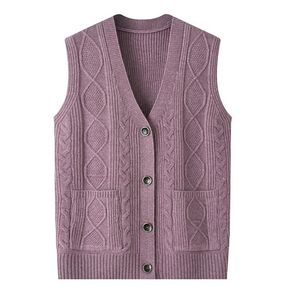 ZHENHONG Vest Sweater Women, Womens Knit Sweater Vest Solid V Neck Button Down Sleeveless Cardigan Lightweight Open Front Cable Knit VestSweater Tank