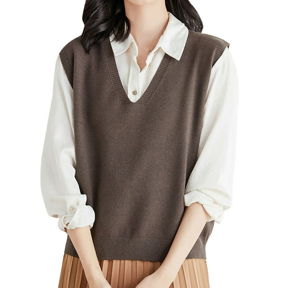 ZHENHONG Vest Sweater Women, Womens Knitted Vest Sleeveless V Neck Plaid Knit Sweater Vest Crop TankSweater Tank