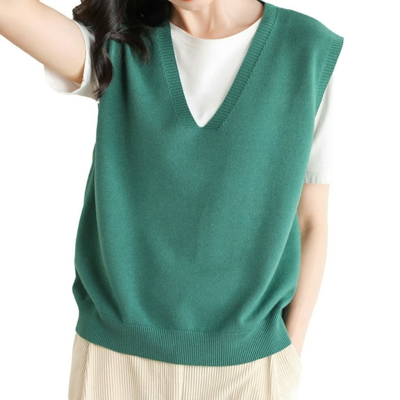 ZHENHONG Vest Sweater Women, Womens Knitted Vest Sleeveless V Neck Plaid Knit Sweater Vest Crop TankSweater Tank