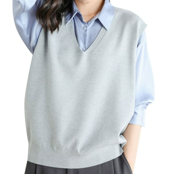 ZHENHONG Vest Sweater Women, Womens Knitted Vest Sleeveless V Neck Plaid Knit Sweater Vest Crop TankSweater Tank