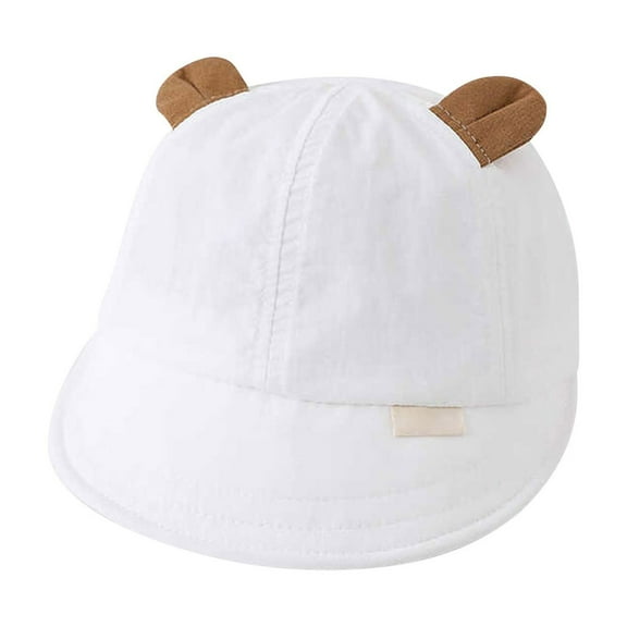 ZHENHONG Visor Hats for Girls Baby Summer Soft Sun Hats Cute Bear Ear Cotton Caps Casual Solid Color Headwear White