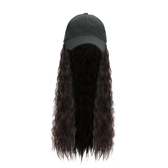 ZHENHONG Visor Hats for Women Solid Color Sunshade Hat with Long Curly Synthetic Wig Casual Headwear Black 2