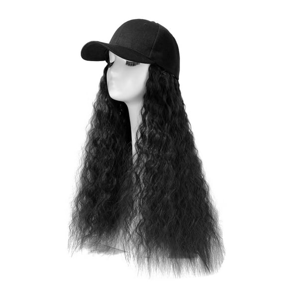 ZHENHONG Visor Hats for Women Summer Trendy Baseball Cap Adjustable Long Wig Hat Casual Solid Color Headwear Black 1