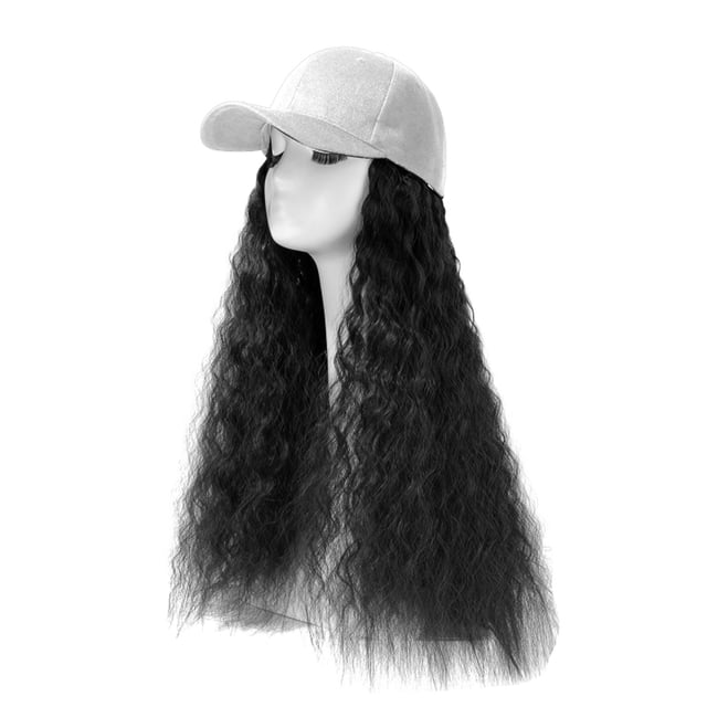 ZHENHONG Visor Hats for Women Summer Trendy Baseball Cap Adjustable Long Wig Hat Casual Solid Color Headwear White 1