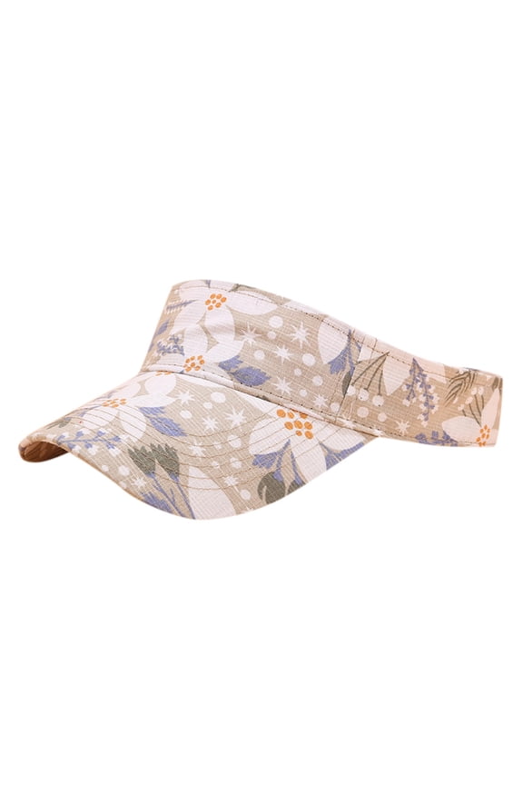 Visor Hats for Women and Men Adjustable Athletic Hat Sunscreen Topless Couple Hat Casual Printed Headwear Beige