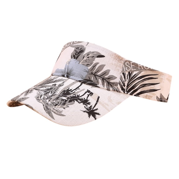 ZHENHONG Visor Hats for Women and Men Adjustable Athletic Hat Sunscreen Topless Couple Hat Casual Printed Headwear White