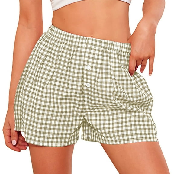 ZHENHONG Wide Leg Shorts Women Women's Shorts Cute Soft Elastic Waist Plaid Print Front Pajama Bottoms Shorts Sleepwear