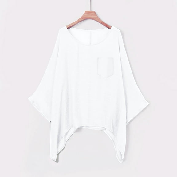 ZHENHONG Women's Cotton and Linen Spring Summer Loose Pocket Short Sleeved T Shirt Going Out Tops