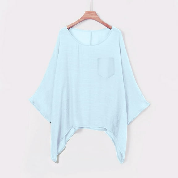 ZHENHONG Women's Cotton and Linen Spring Summer Loose Pocket Short Sleeved T Shirt Going Out Tops