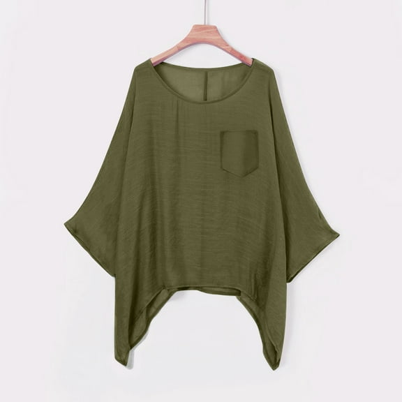 ZHENHONG Women's Cotton and Linen Spring Summer Loose Pocket Short Sleeved T Shirt Going Out Tops