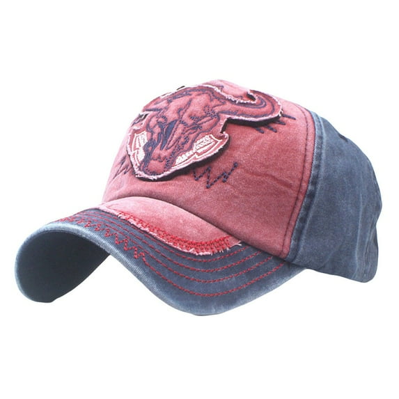 ZHENHONG Womens Baseball Caps Embroidered Adjustable Distressed Denim Hat Outdoor Sunshade Trucker Hat Cozy Visor Hat Wine