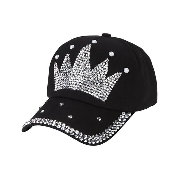 ZHENHONG Womens Baseball Caps Fashion Crown Pearl Sun Hats Adjustable Denim Jeans Hat Cozy Solid Color Visor Hat Black