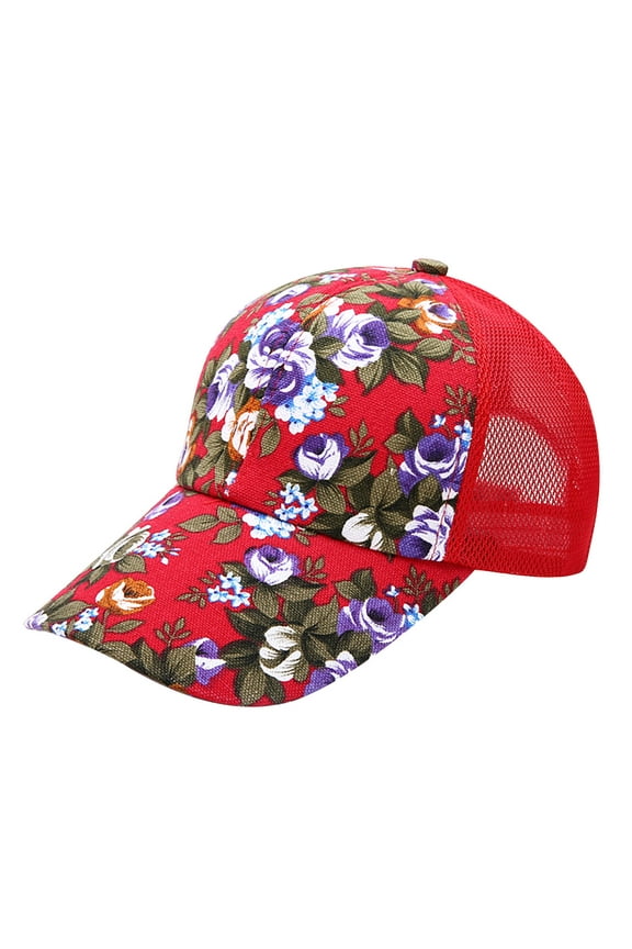 Womens Baseball Caps Flower printing Sun Hat Summer Outdoor Sports Hat Casual Floral Headwear Red
