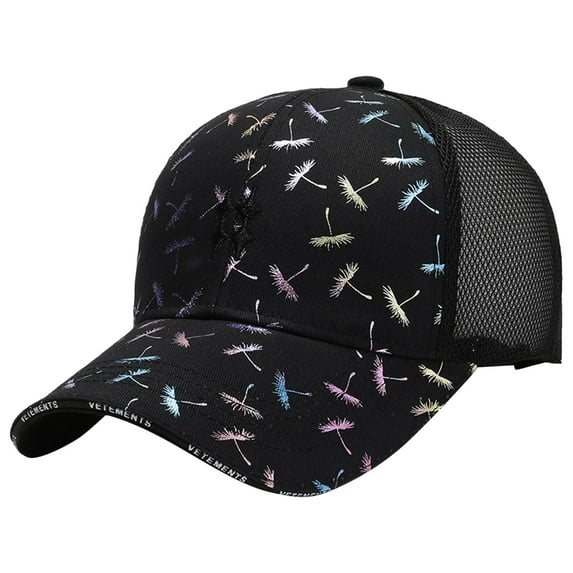 ZHENHONG Womens Baseball Caps Mesh Printed Ath-leisure Sunshade Hat Cozy Solid Color Visor Hat Black 1