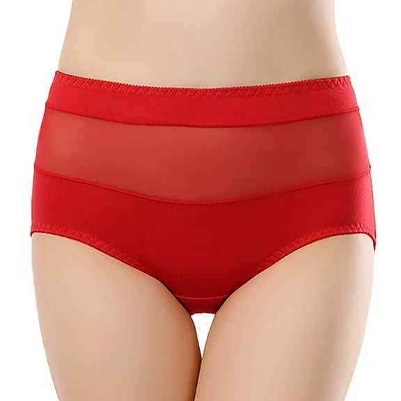 ZHENHONG Womens Underwear Briefs Plus Size Female Lace Medium High Waist Thin Hip Hollow Mesh