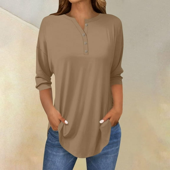 ZHENHONG Womens V Neck T Shirts, 3/4 Length Sleeve Womens Tops 2025 Spring Casual Tunic T Shirts Womens Tops Going Out Tops