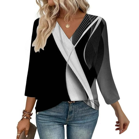 ZHENHONG Womens V Neck T Shirts, 3/4 Length Sleeve Womens Tops V Neck Casual Tunic Tops Basic Shirts Loose Fit Tees 3/4 Sleeve Shirts for Women
