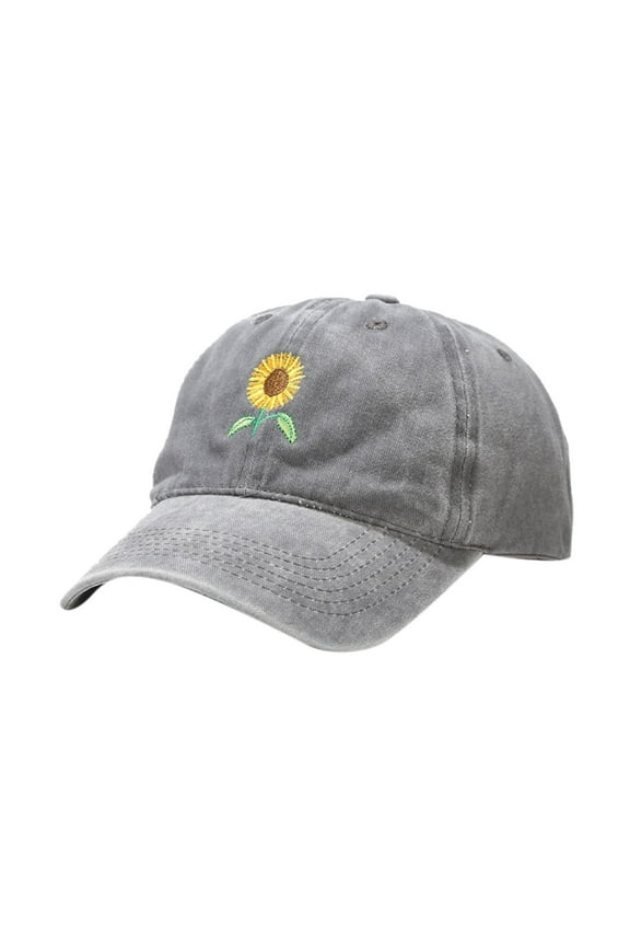 Womens and Mens Baseball Caps Embroidered Adjustable Sunscreen Sports Hat Casual Sunflower Visor Hat Grey