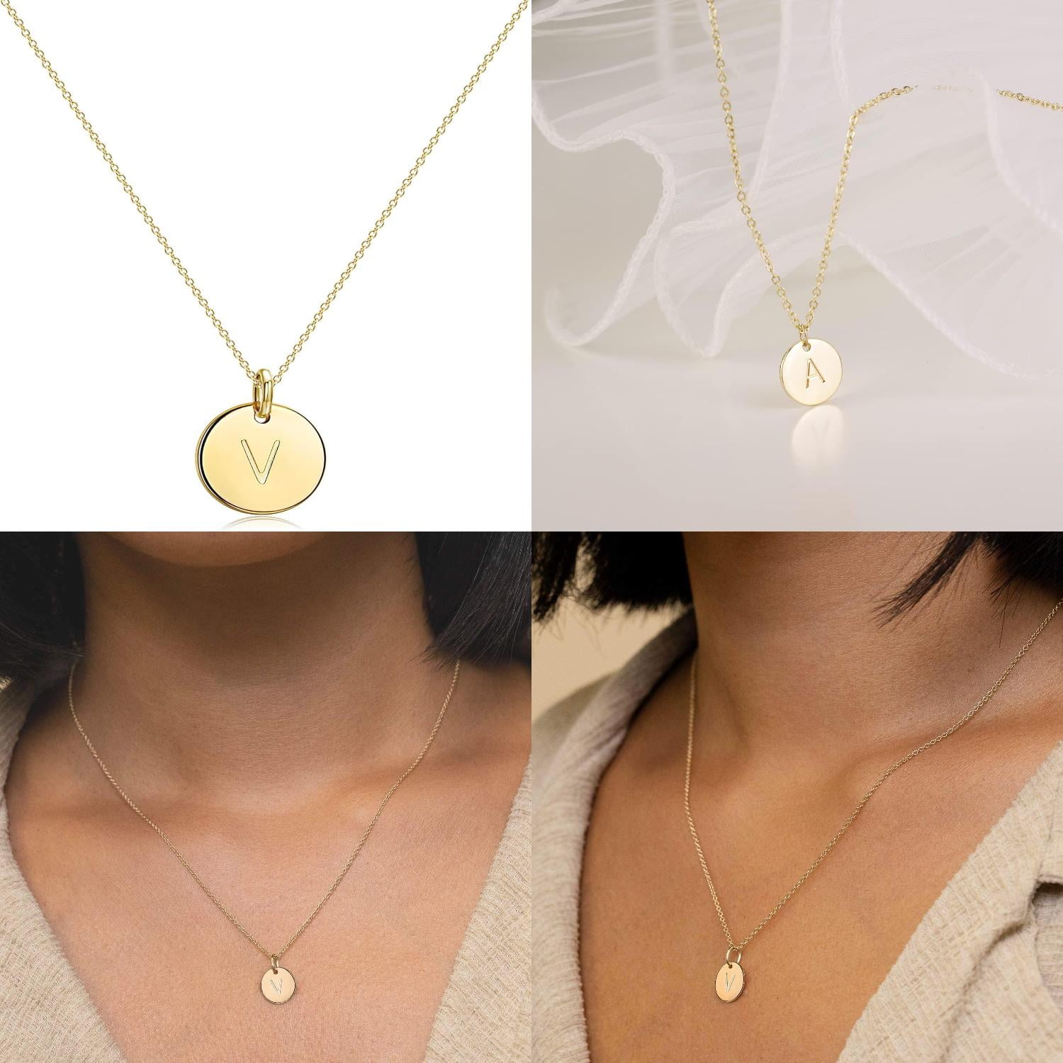 ZHENJUNW Stunning 14K Gold Plated Befettly Children Round Disc Initial Necklace Double Sided Engraved Name Necklace Personalized Alphabet Letter Pendant Adjustable 16.5 Hammered Walmart