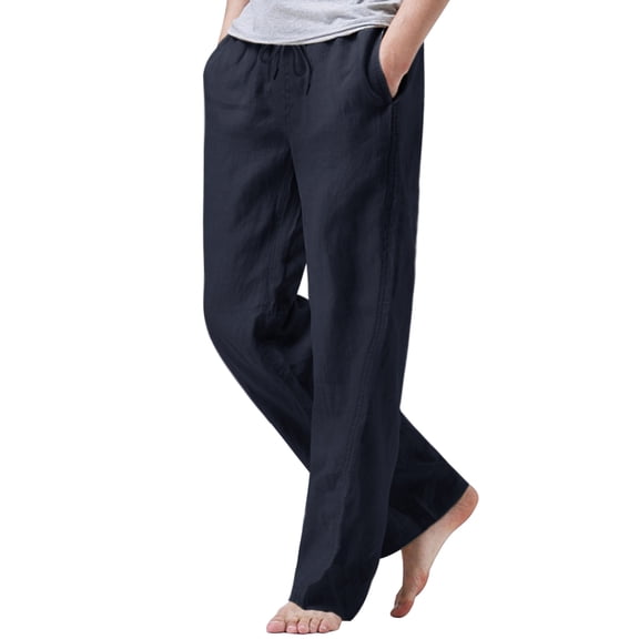 ZHENWEI Mens Cotton Linen Drawstring Pants Elastic Waist Casual Jogger Yoga Pants