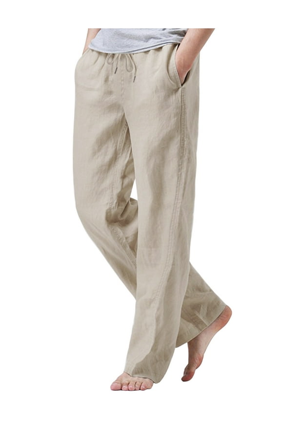 Mens Cotton Linen Drawstring Pants Elastic Waist Casual Jogger Yoga Pants