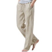 ZHENWEI Mens Cotton Linen Drawstring Pants Elastic Waist Casual Jogger Yoga Pants