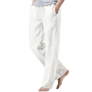 ZHENWEI Mens Cotton Linen Drawstring Pants Elastic Waist Casual Jogger Yoga Pants