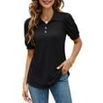 thumbnail image 1 of ZHENWEI Women Casual V-Neck Polo T-Shirts Loose Puff Short-Sleeve Tops Button Down Collared Tunic Blouse, 1 of 7