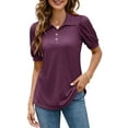 thumbnail image 1 of ZHENWEI Women Casual V-Neck Polo T-Shirts Loose Puff Short-Sleeve Tops Button Down Collared Tunic Blouse, 1 of 7