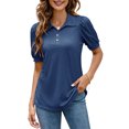 thumbnail image 1 of ZHENWEI Women Casual V-Neck Polo T-Shirts Loose Puff Short-Sleeve Tops Button Down Collared Tunic Blouse, 1 of 7