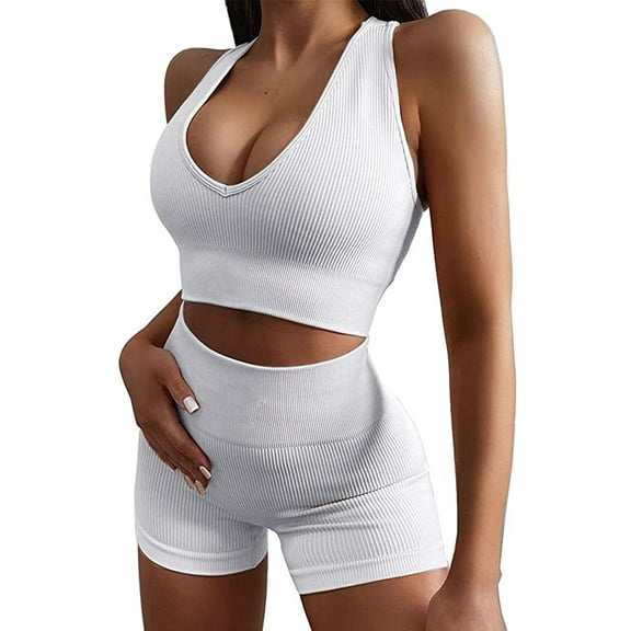 ZHENWEI Women Seamless Yoga Set 2 Piece Workout Sport Bra with High Waist Shorts Legging Outfit Tracksuit