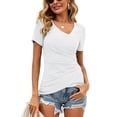 thumbnail image 1 of ZHENWEI Women V Neck Short Sleeve Cross Wrap Tops Sexy Slim Fitted Shirt, 1 of 9