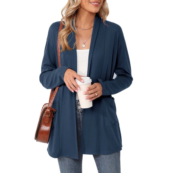 ZHENWEI Women's Basic Casual Loose Lightweight Long Sleeve Open Front Cardigans with Pockets