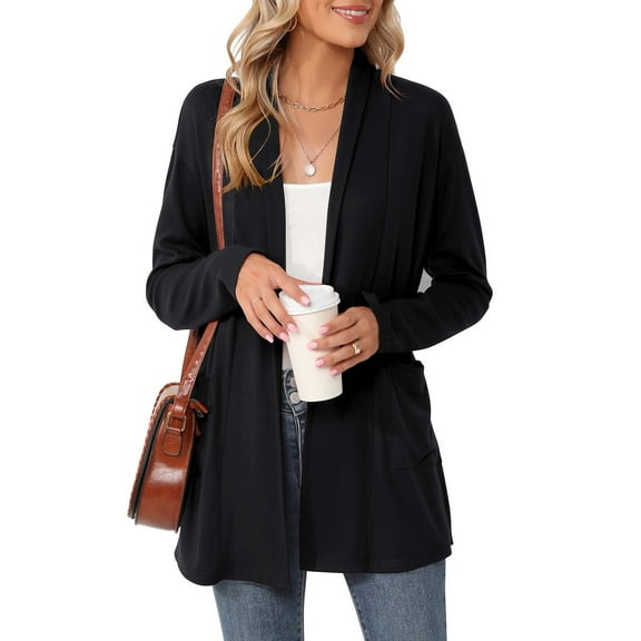 ZHENWEI Women's Basic Casual Loose Lightweight Long Sleeve Open Front Cardigans with Pockets