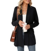 ZHENWEI Women's Basic Casual Loose Lightweight Long Sleeve Open Front Cardigans with Pockets