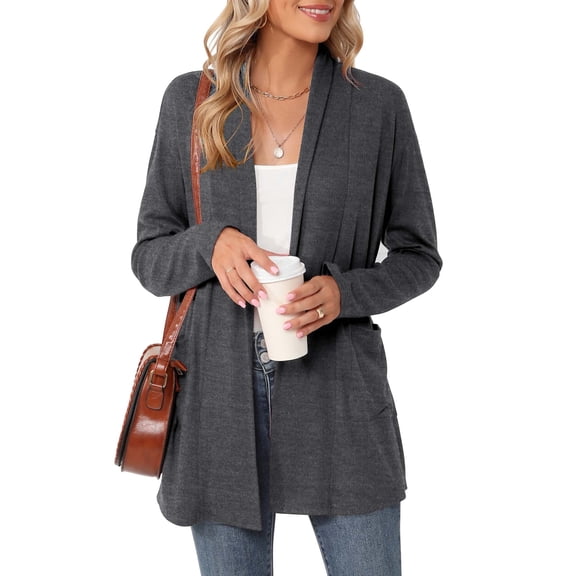 ZHENWEI Women's Basic Casual Loose Lightweight Long Sleeve Open Front Cardigans with Pockets