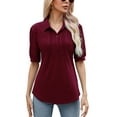 thumbnail image 1 of ZHENWEI Women's V Neck Short Sleeve Polo Shirts Button Down Collared Tops Loose Casual Tunic Blouses, 1 of 7