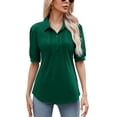 thumbnail image 1 of ZHENWEI Women's V Neck Short Sleeve Polo Shirts Button Down Collared Tops Loose Casual Tunic Blouses, 1 of 7