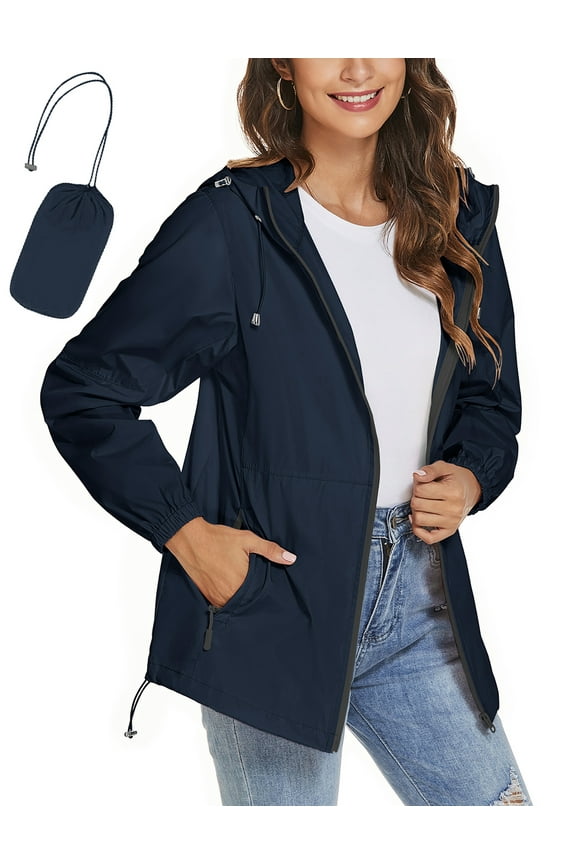 Women's Waterproof Rain Jackets Lightweight Packable Raincoats Outdoor Hooded Windbreaker with Pockets