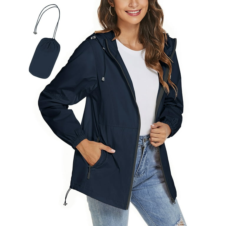 ZHENWEI Women's Waterproof Rain Jackets Lightweight Packable Raincoats  Outdoor Hooded Windbreaker with Pockets