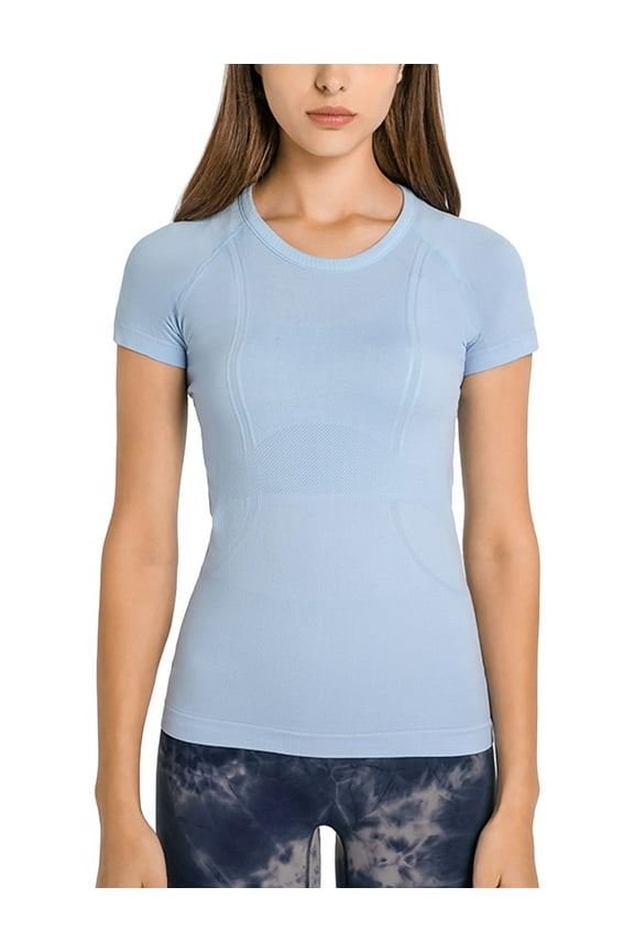 Women's Workout Tops Short Sleeve Shirts Yoga Sports Breathable Gym Athletic Top Slim Fit