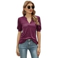 thumbnail image 1 of ZHENWEI Womens Casual V-Neck T-Shirts Loose Puff Short-Sleeve Tops Tunic Blouse, 1 of 8