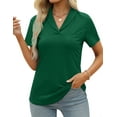 thumbnail image 1 of ZHENWEI Womens Collared Casual Short Sleeve V Neck Polo T Shirts Loose Tunic Tops Blouses with Pocket, 1 of 7