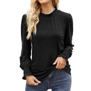 ZHENWEI Womens Puff Long Sleeve Fall Blouses Frill Mock Neck Ruffle Work Casual Loose Tunic Tops