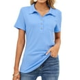 thumbnail image 1 of ZHENWEI Womens Short Sleeve Polo T Shirts V Neck Button Down Blouse Loose Casual Collared Tunic Tops with Pocket, 1 of 8