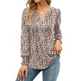 thumbnail image 1 of ZHENWEI Womens V-Neck Puff Long Sleeve Pleated T-Shirts Fashion Fall Tops Casual Tunic Blouse, 1 of 6