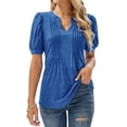 thumbnail image 1 of ZHENWEI Womens V Neck Puff Short Sleeve Pleated T Shirts Fashion Summer Tops Casual Tunic Blouse, 1 of 8