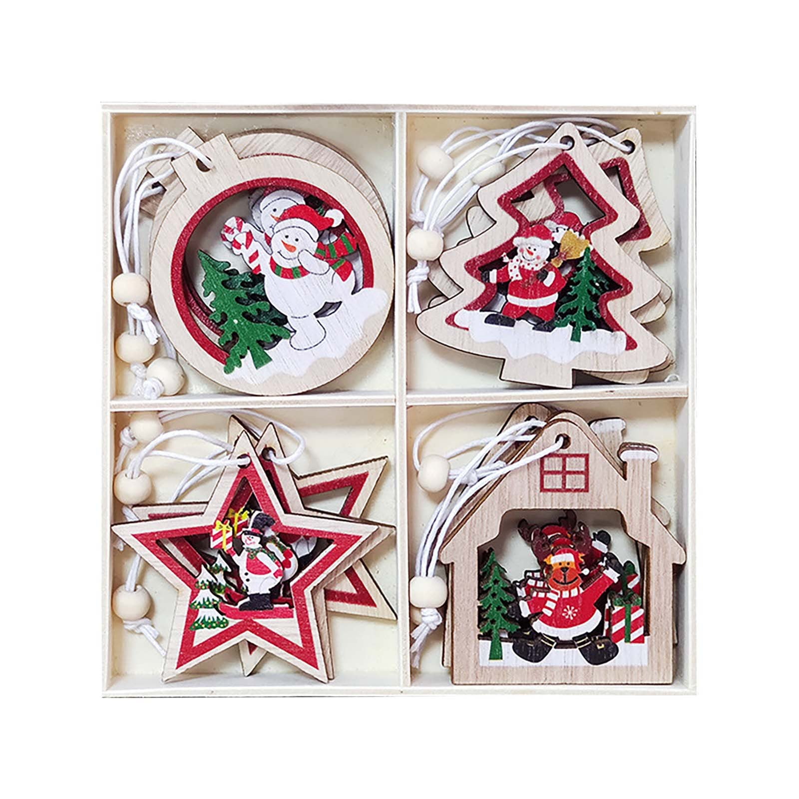 ZHENYANGli Cartoon Wood Christmas Tree Ornament Set Festive Decorations