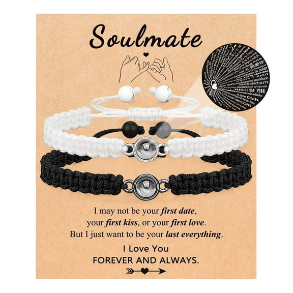 ZHENYANGli Couple Woven Bracelet with Card Projection of 100 Languages I Love You Bracelets for Women Men Valentines Day Birthday Gifts for Girlfriend Boyfriend Wife Matching Bracelets